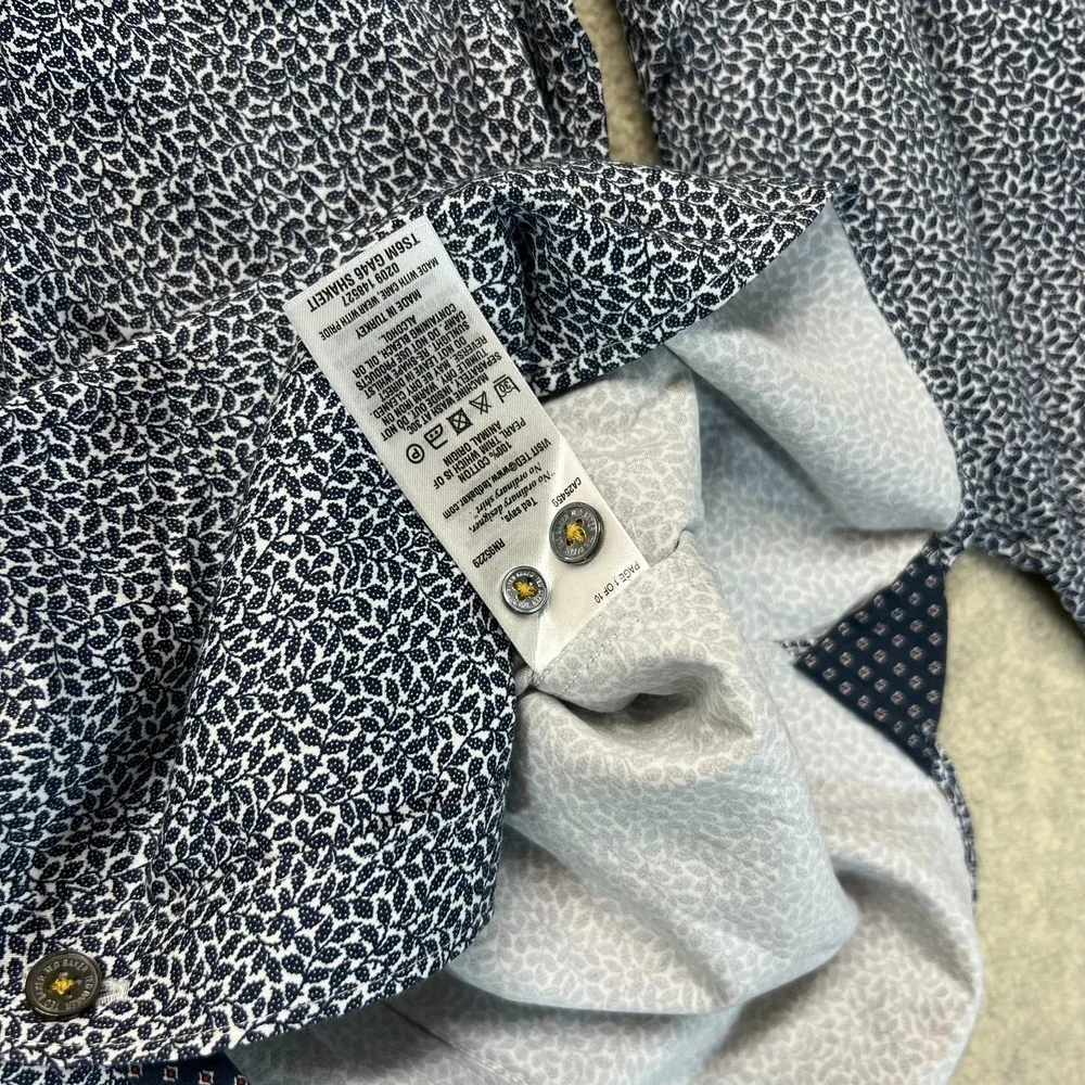 Ted Baker London‎ Mens Button-Up Shirt Blue White Classic Micro Leaf Print 6/2XL
